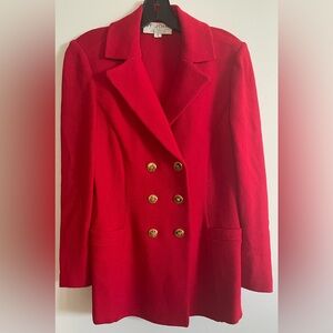 St John Red Knit Blazer Jacket Size 2